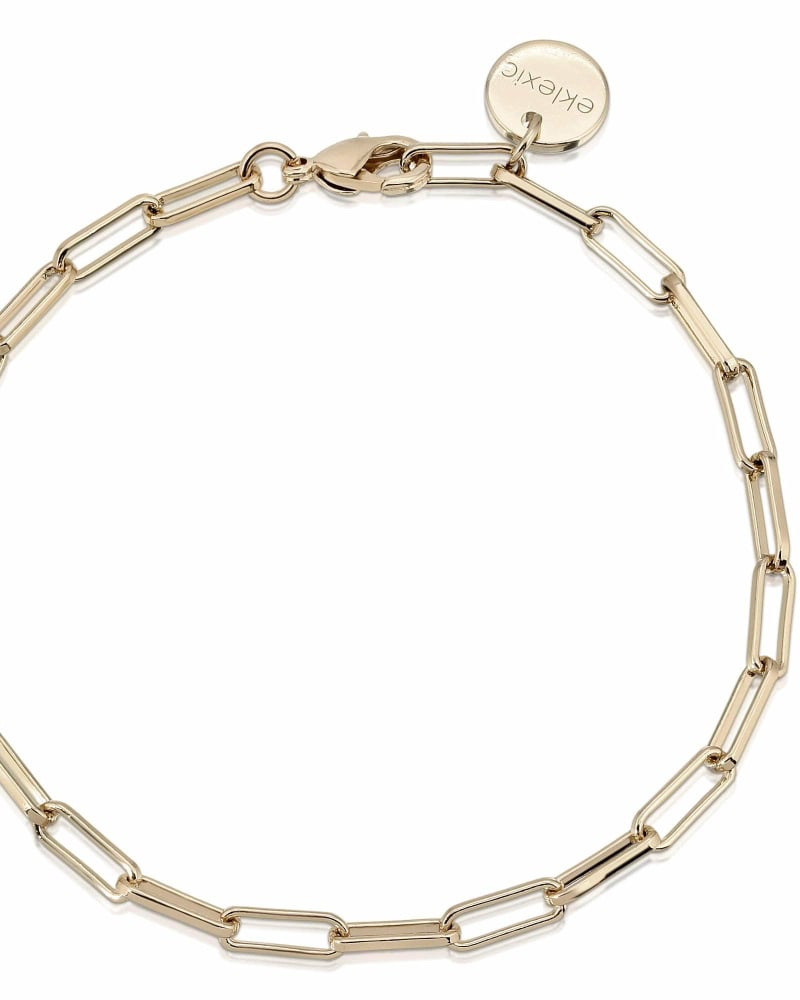 Front of a size 8" Elongated Link Chain Bracelet 8" Gold in Gold by Eklexic. | dia_product_style_image_id:275178